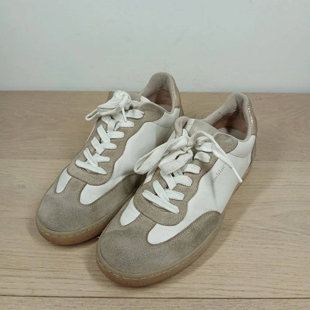 Bobbies Paris Sneakers Women 7 White Beige Leather Suede French Minimalist